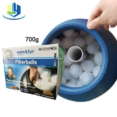 Supplier Media Filter Kolam Renang Bola Fiber 700g Kemasan Kotak Warna